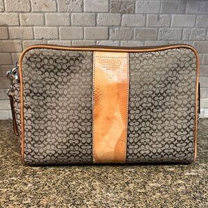 Coach Signature Brown and Tan Toiletry Cosmetic Bag
